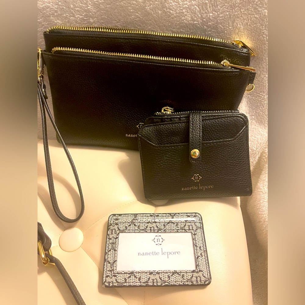 NANETTE LEPORE 3 Piece Set LNC Crossbody Wristlet Wallet Cardholder